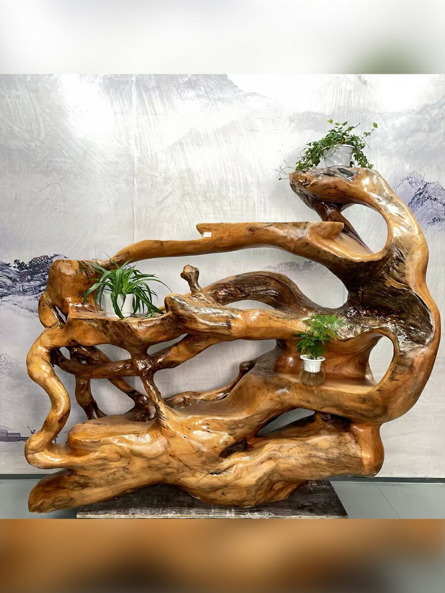公司貨 免運可開票 支援定製 香樟木整體雕刻純天然原木客廳落地擺件實木樹根盆景多功能置物臺根雕源頭 來圖定製