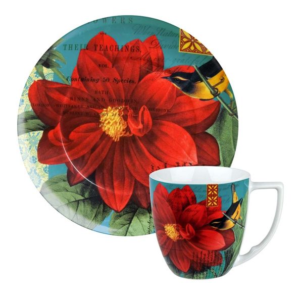 德Waechtersbach經典彩繪系列390ml馬克杯+21cm盤組-Impressions紅花【領券滿額再折千8/31止】