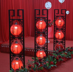 中國風婚慶道具漢唐仿古宮燈中式婚禮路引三聯燈籠路引鐵藝裝飾