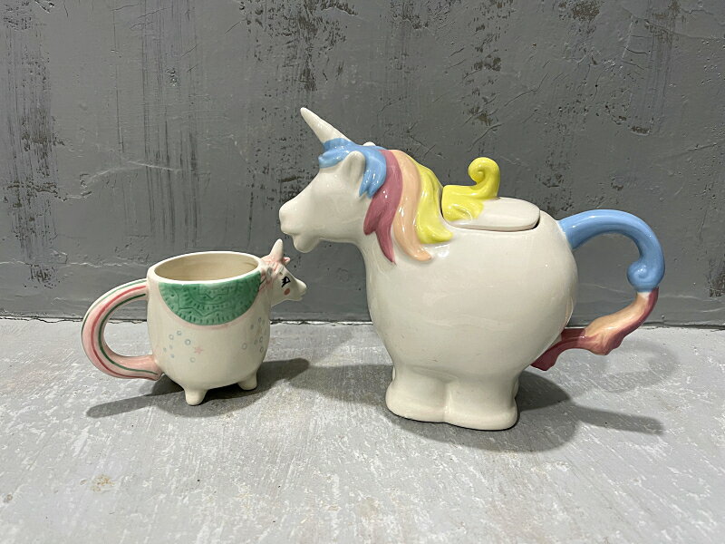 美單小眾品牌 卡通造型獨角獸樣式 細膩款 陶瓷茶壺 居家咖啡壺