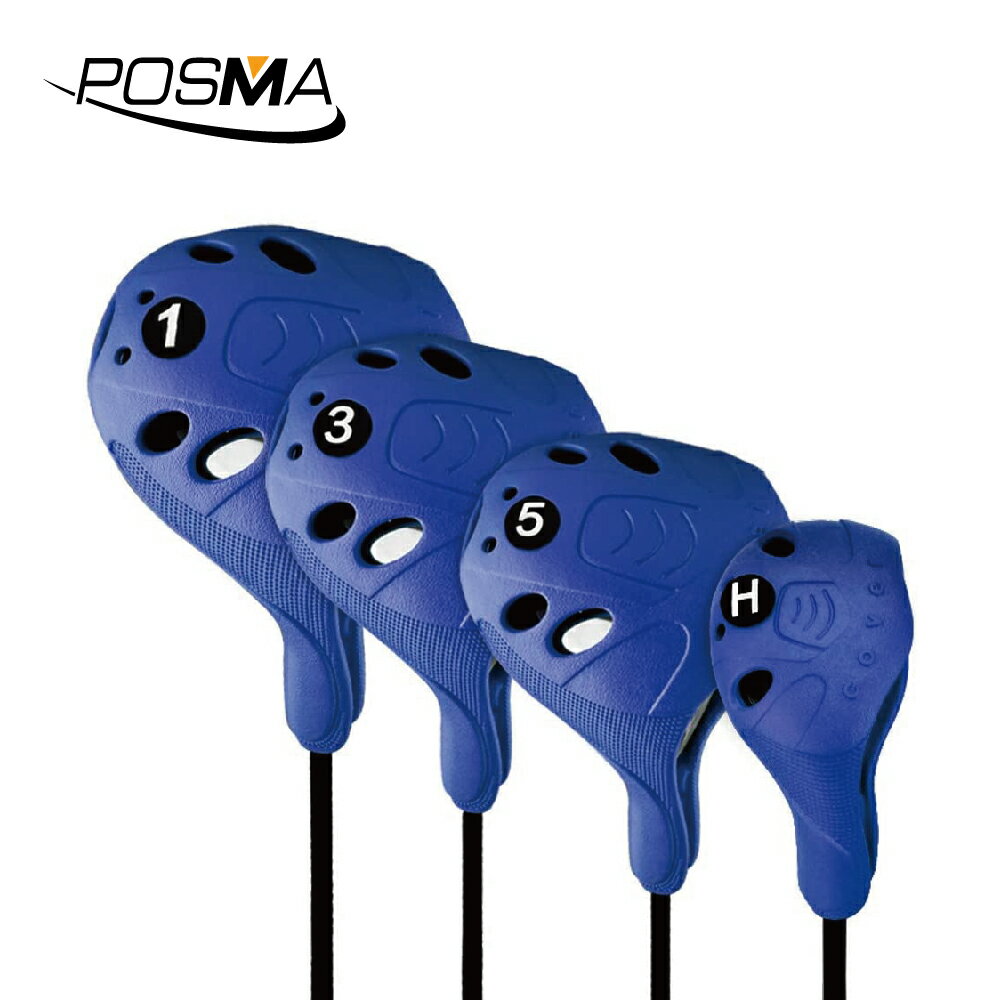 POSMA PGM 高爾夫發球木桿頭套 可清洗 藍色 (內含 1號 3號 5號 鐵木桿 4入組) GT025BLU