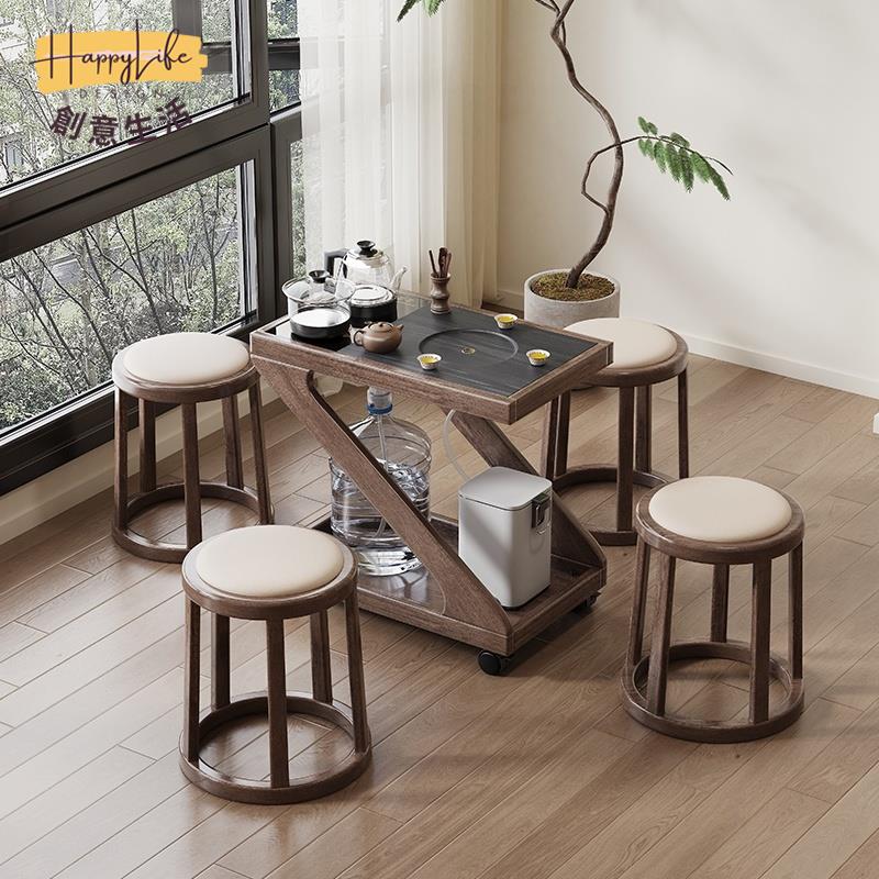 工廠直銷 移動茶桌 現代簡約小型茶臺 陽臺胡桃木茶桌 家用實木茶車 客廳茶幾邊幾燒水壺一體新店開業 全館折扣 售後保障 優選/免運