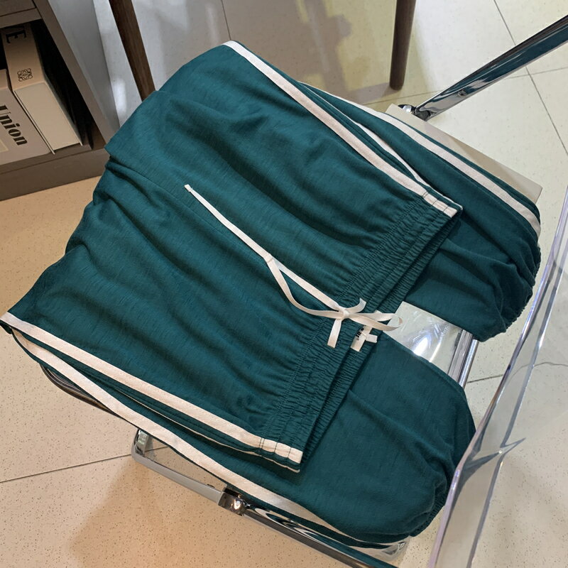 束干運動褲女A-22寬松束腳哈倫褲跑步健身褲松緊高腰瑜伽九分褲