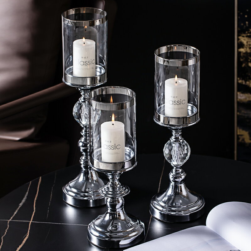歐式金屬擺件北歐浪漫蠟燭專用防風玻璃燭臺西餐餐桌復古體奢家用