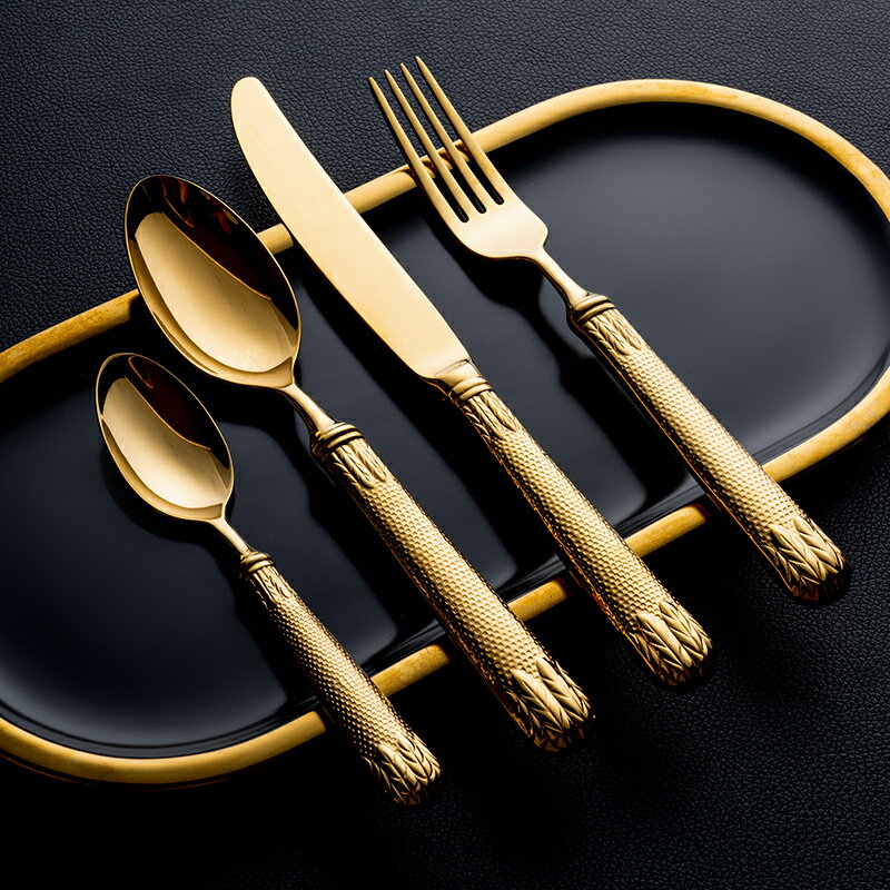 高檔金色刀叉兩件套304不銹鋼刀叉勺 輕奢西餐餐具牛排刀餐刀套裝