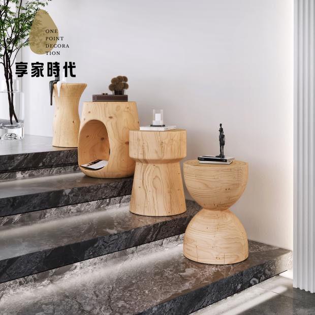 廠家直出 木墩 矮凳 邊幾 凳子 換鞋凳 實木墩子圓形藝術擺件底座民宿矮凳玄關木墩床頭櫃沙發邊幾北歐 工廠現貨 八折下殺syeb