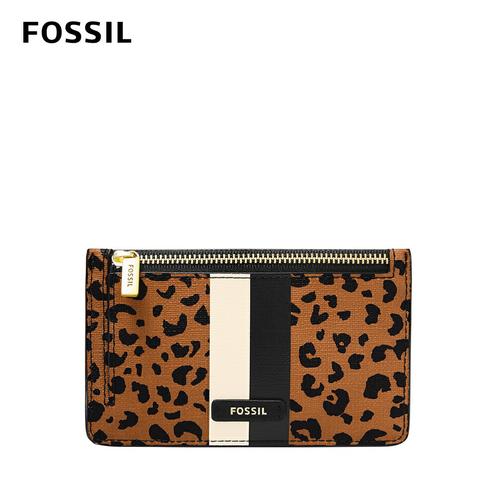 送禮首選★FOSSIL Logan 真皮豹紋卡片零錢包-棕色 SL6356989【美國時尚品牌】 附防塵袋+提袋【全館滿額折價★FOSSIL全系列包夾送美妝蛋】