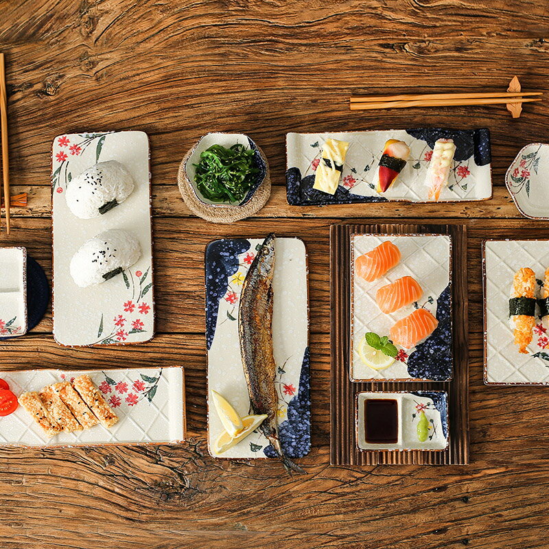 日式套裝餐具料理店特色商用盤子長方形陶瓷甜品托盤壽司擺盤碟子