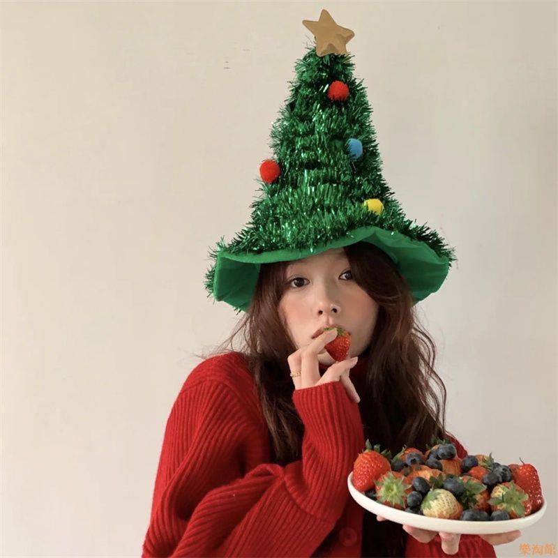 小紅書韓國ins風聖誕樹帽子頭飾紅帽子聖誕舞臺拍照自拍少女道具