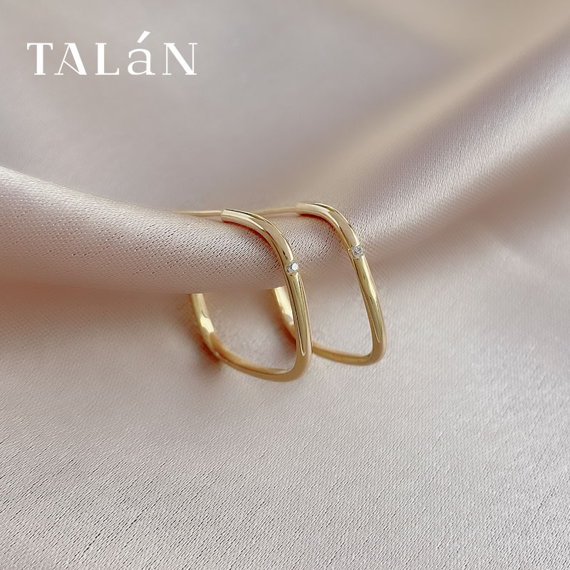 塔蘭鏤空幾何925銀針耳釘個性時尚單鉆耳環年新款潮網紅耳飾