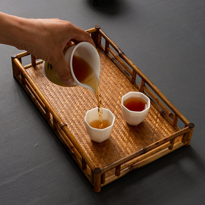 竹編席面茶盤託盤幹泡臺茶點盤茶具收納盤茶棚茶杯架奉茶盤收納架