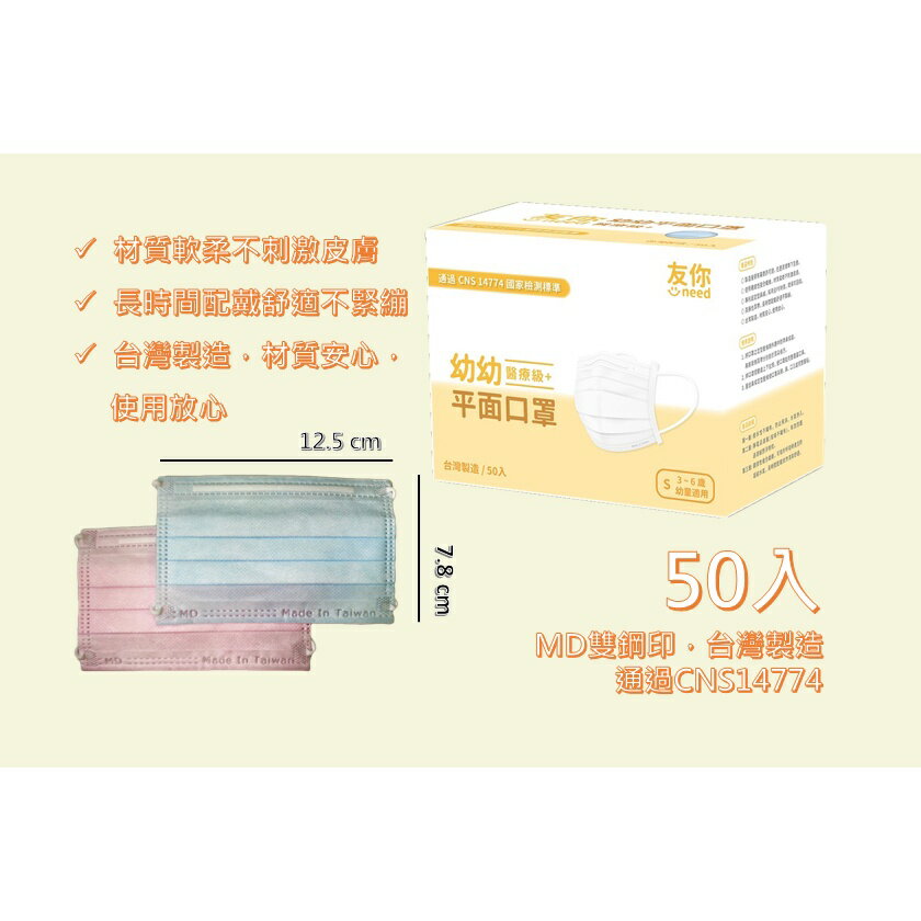【好夥伴】台灣康匠 友你 成人/婦幼/幼幼MD醫療醫用平面口罩（50入） 4