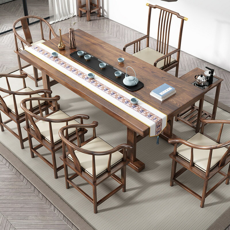 新式大闆茶桌家用全實木橡膠木辦公泡茶一體桌禪意功夫組合套裝