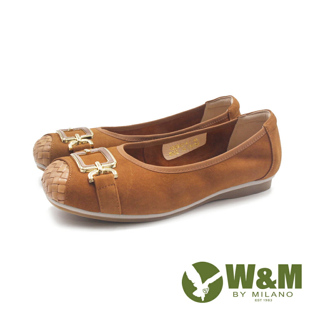 W&M(女)方頭麂皮編織異材質淑女平底鞋 女鞋-咖啡