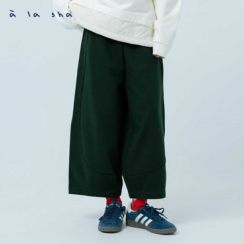 a la sha 抽繩口袋異材質拼接長褲