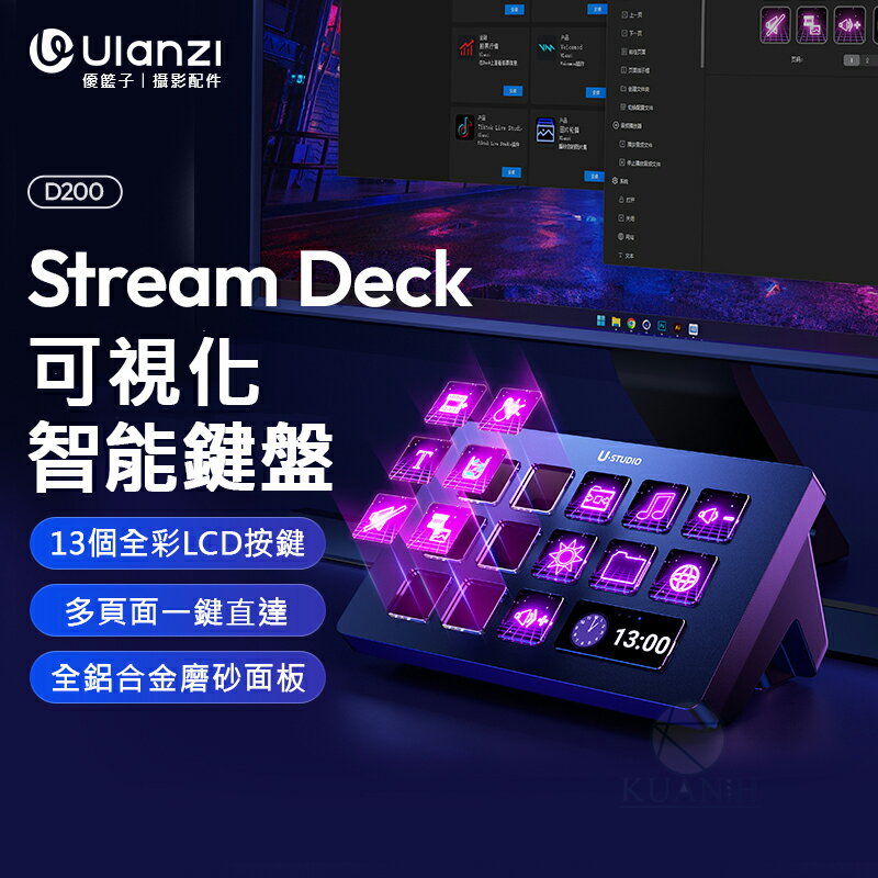 Ulanzi D200 直播控制器 可程式巨集鍵盤 視覺化桌面操作器 調音面板 自訂螢幕 現貨 視覺化內容控制檯