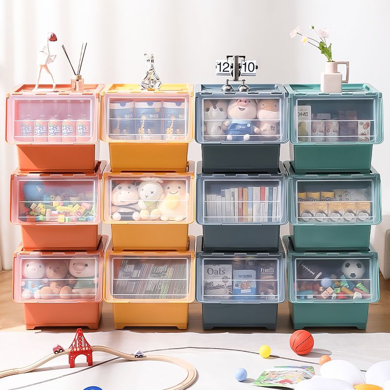 玩具/手辦收納 翻蓋式玩具收納箱多功能家用整理箱學生書本收納盒透明塑料儲物箱-快速出貨