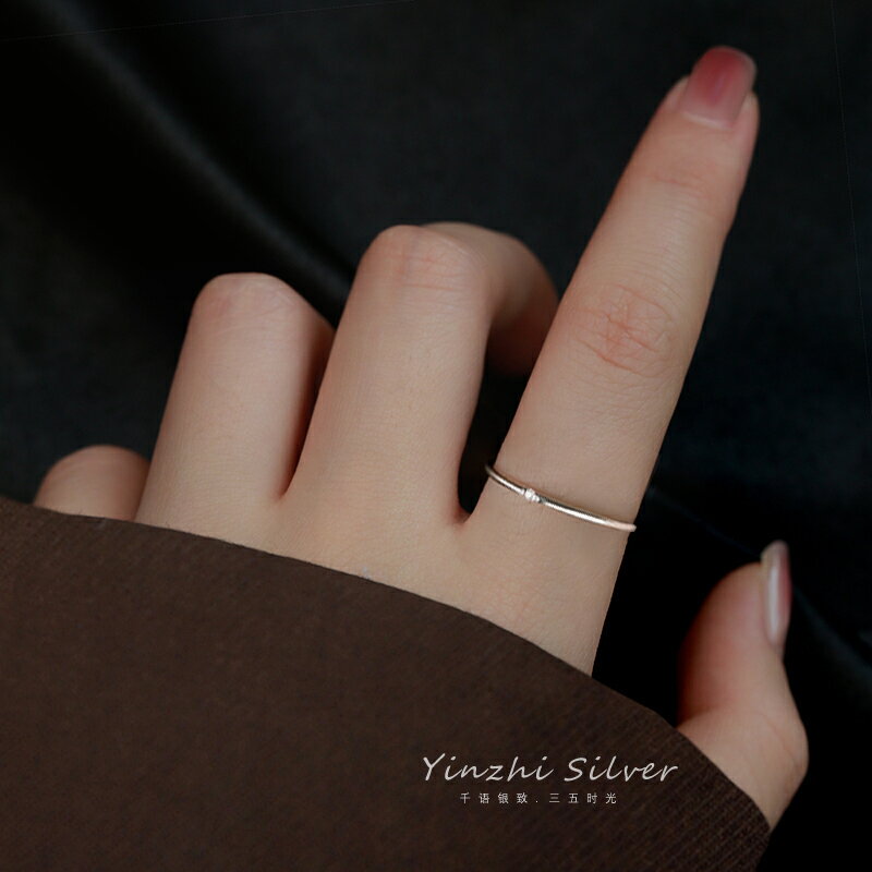 S925銀戒指女小眾設計素圈精致高級感時尚個性小指尾戒2022新款輕