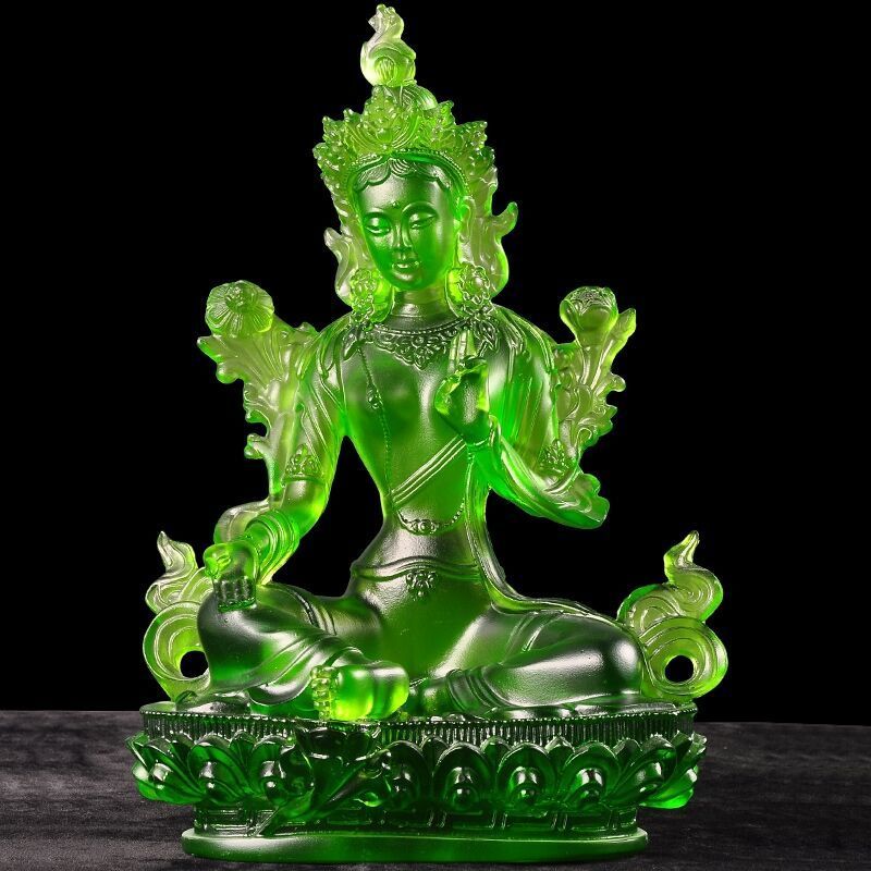 藏傳佛教佛像保平安綠度母琉璃擺件密宗佛像擺件21厘米廠家