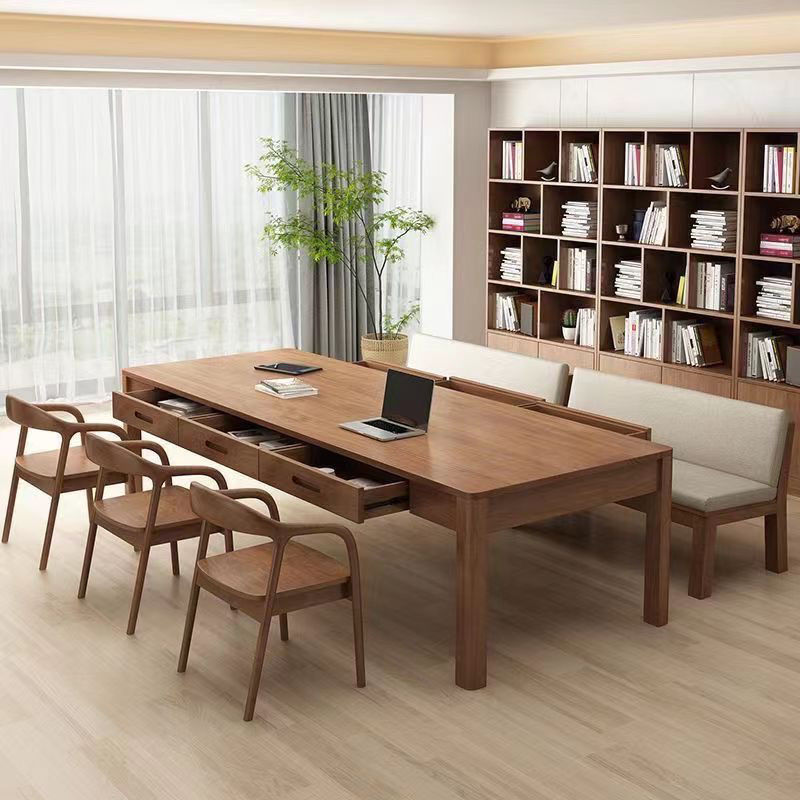 公司貨 免運 簡約現代實木書桌書桌抽屜家用客廳辦公桌北歐學習桌電腦桌工作臺 快速發貨