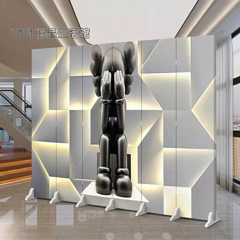 免運送底座 暴力熊 KAWS 潮牌公仔屏風隔斷折疊 移動 店面遮擋辦公 防水防透可折疊屏風