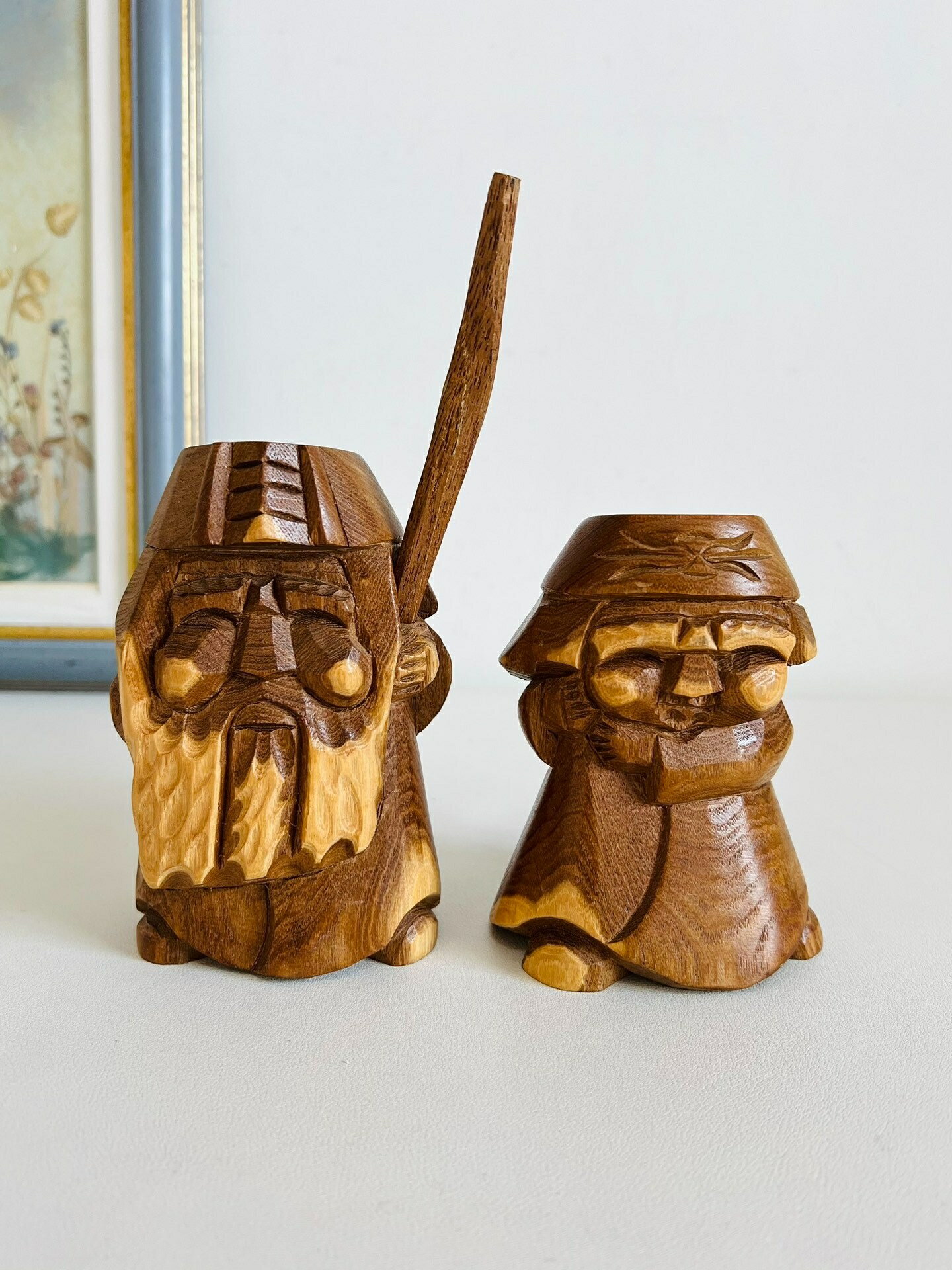 一對的價格日本昭和 鄉土玩具 木雕可愛版阿伊努人木偶置物擺飾