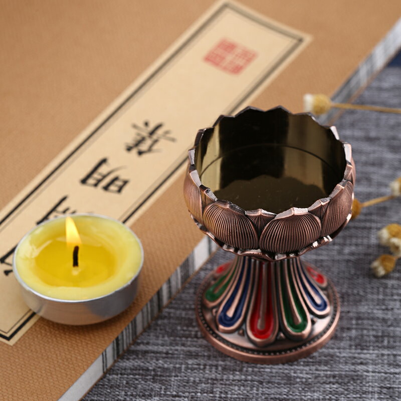 蓮花燈 佛供燈 長明燈 新款全合金蓮花款酥油燈座矮高腳三色可選家用佛堂8小時以內蠟燭