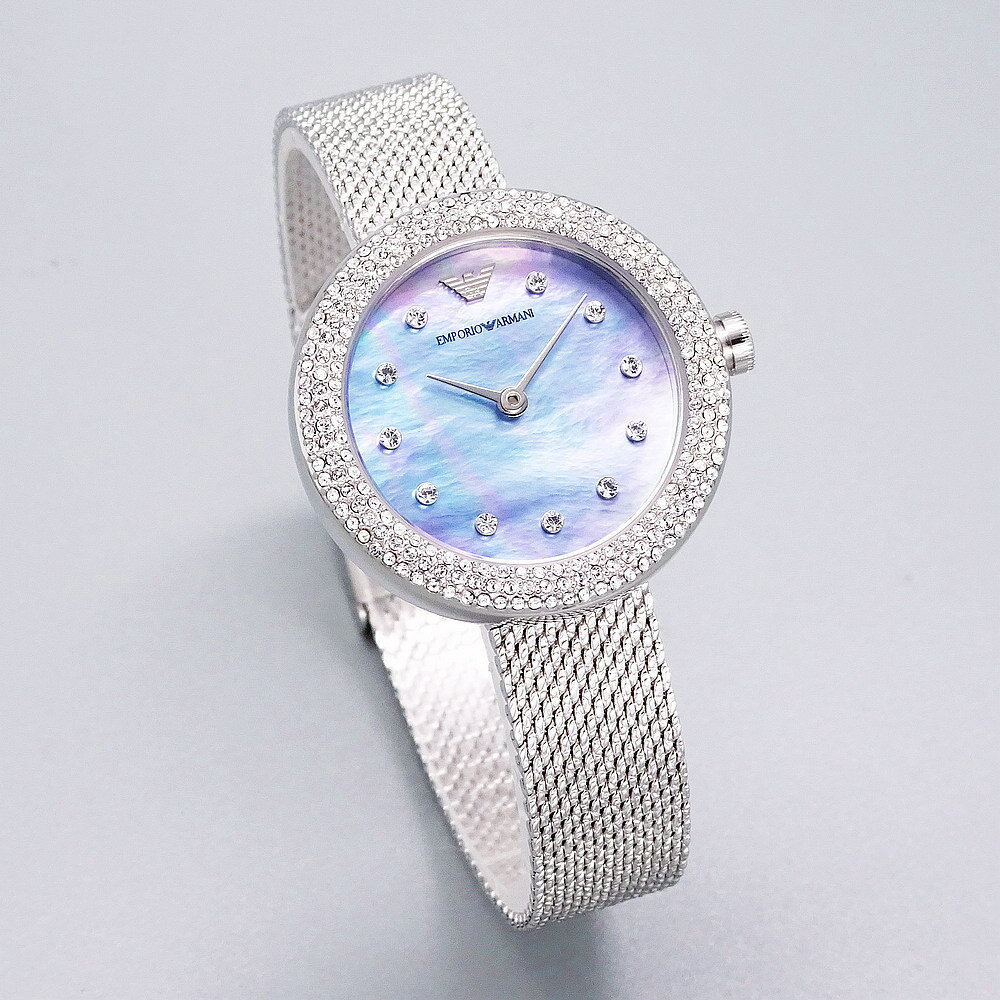 ARMANI 珠光寶氣的時尚優質女性晶鑽米蘭式腕錶-銀-AR11380｜樂天信用卡