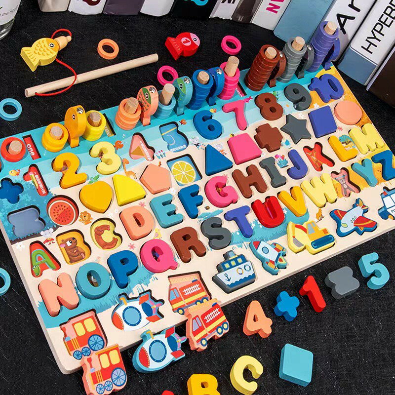 ♡ 可釣魚幼兒數字積木對數板 數字形狀配對認知數學教具蒙氏早教益智力玩具拼圖拼版