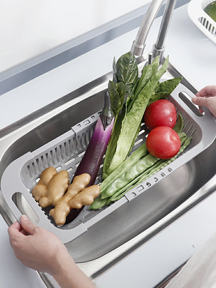 可伸縮洗菜籃淘菜盆瀝水籃子塑料水果收納筐廚房水槽洗碗池置物架