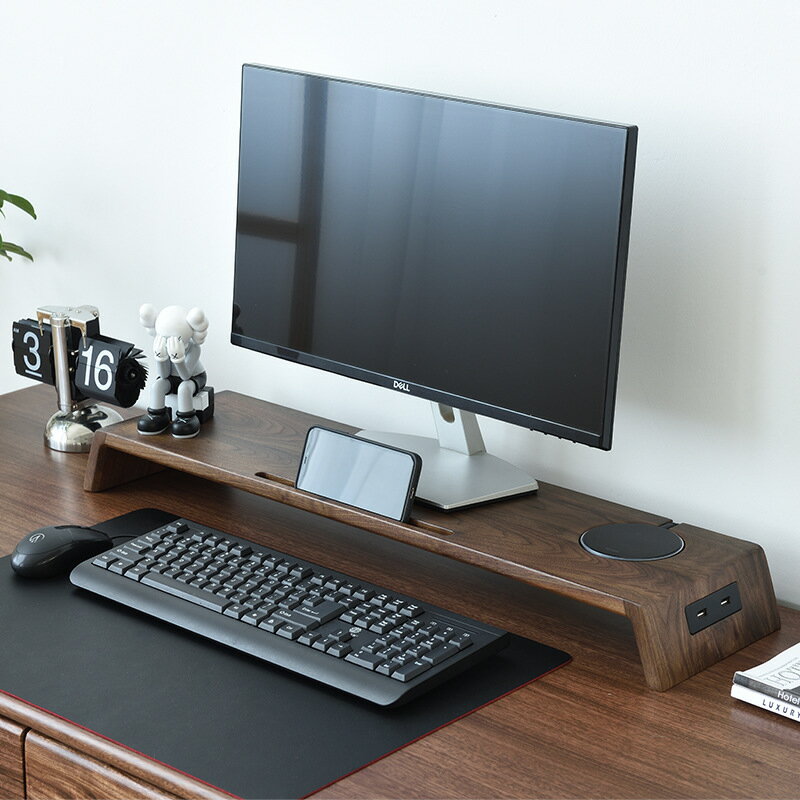 電腦增高架 新款黑桃實木顯示器增高架電腦桌面收納增高架底座置物架支架子