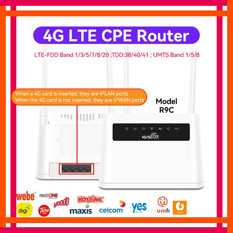 全網通家用無線4G路由器外接天線內建電池百兆網口馬來無限破解版-UM.有米家居