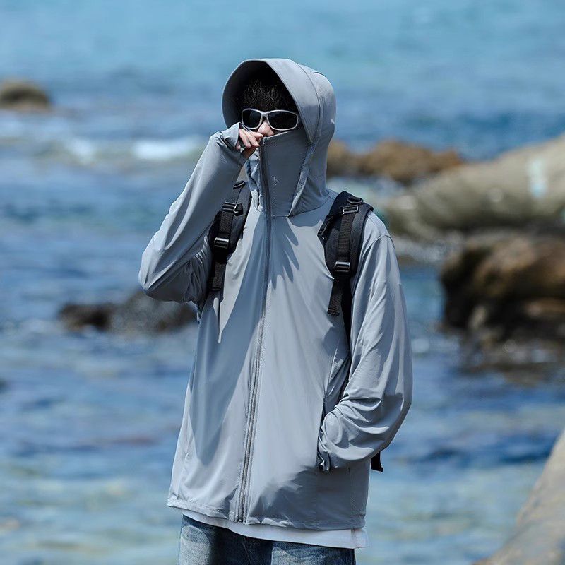 UPF50+冰絲防曬衣男夏季薄款防紫外線速幹外套戶外運動釣魚防曬服