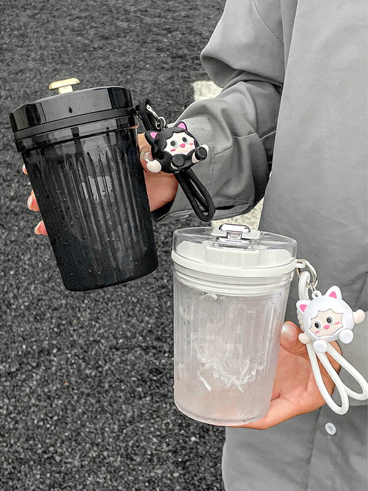 免運·學生水杯夏便攜設計感小眾塑膠雙飲咖啡杯隨行吸管杯子女生高顏值