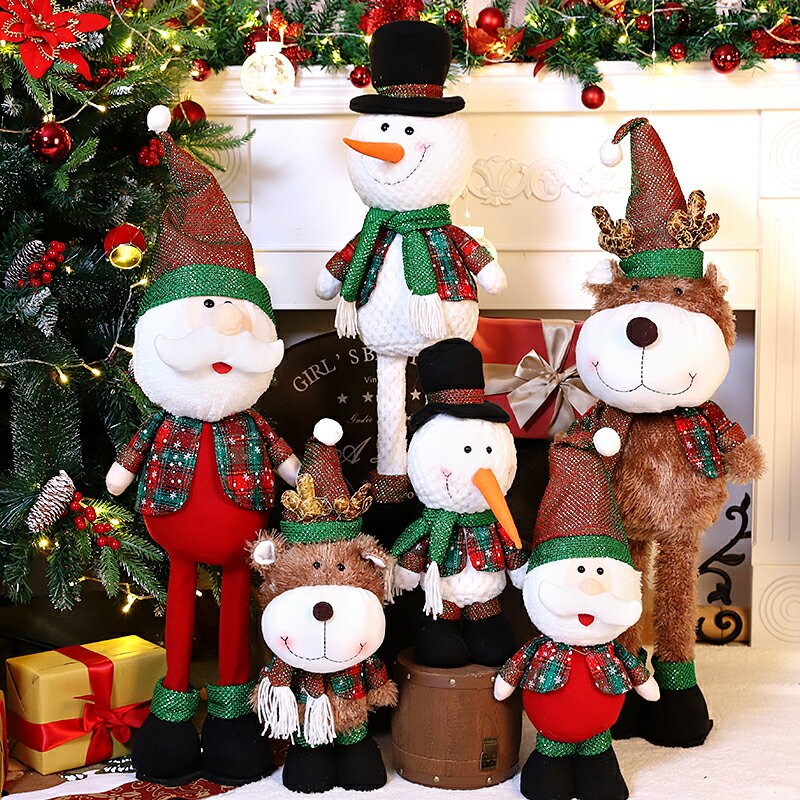 圣誕節裝飾站立公仔玩偶禮品紅色老人雪人鹿圣誕樹兒童禮物櫥窗布1入