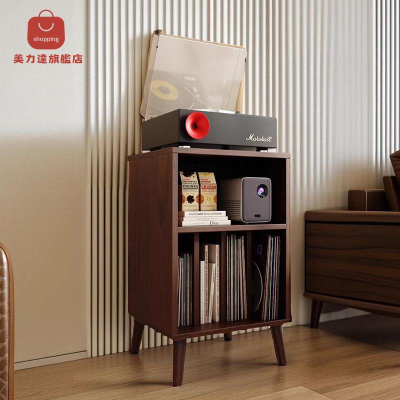 黑膠唱片機櫃 音響機架胡桃色收納櫃沙發邊角櫃雜志櫃書櫃立式唱片[DD0410001]