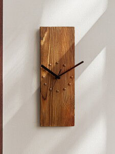 復古實木長方形掛鐘北歐個性裝飾時鐘表極簡藝術掛表客廳超靜音鐘