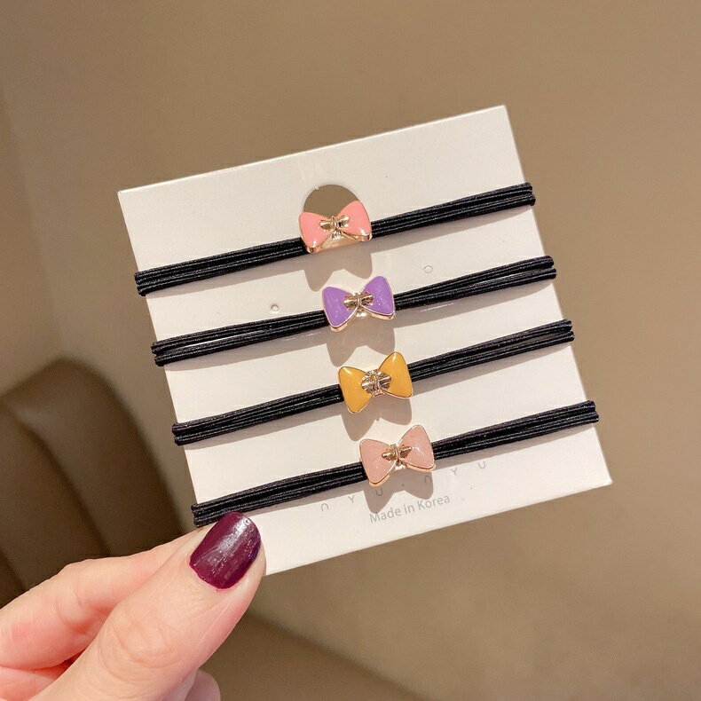 【學興書局】S31 韓版油滴糖果色小蝴蝶結髮圈 兒童髮圈 髮帶 韓系 簡約氣質髮圈 百搭耐用不傷髮 馬尾 丸子頭