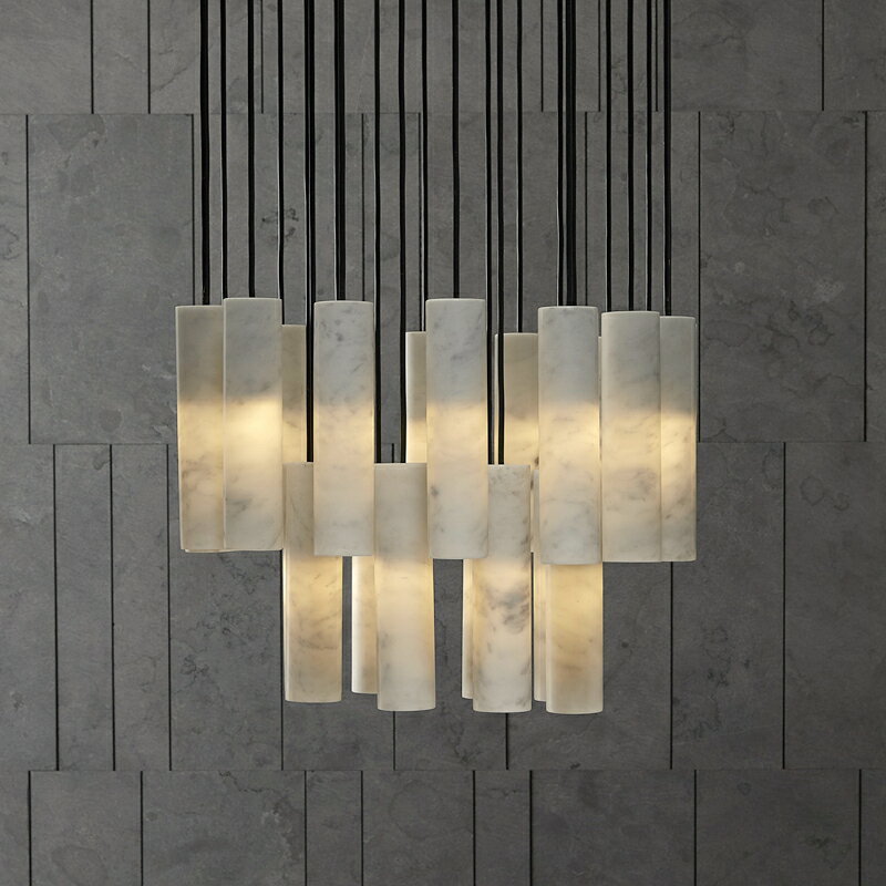 天然大理石燈罩吊燈餐廳簡約創意長筒設計師新中式禪意云石樓梯燈