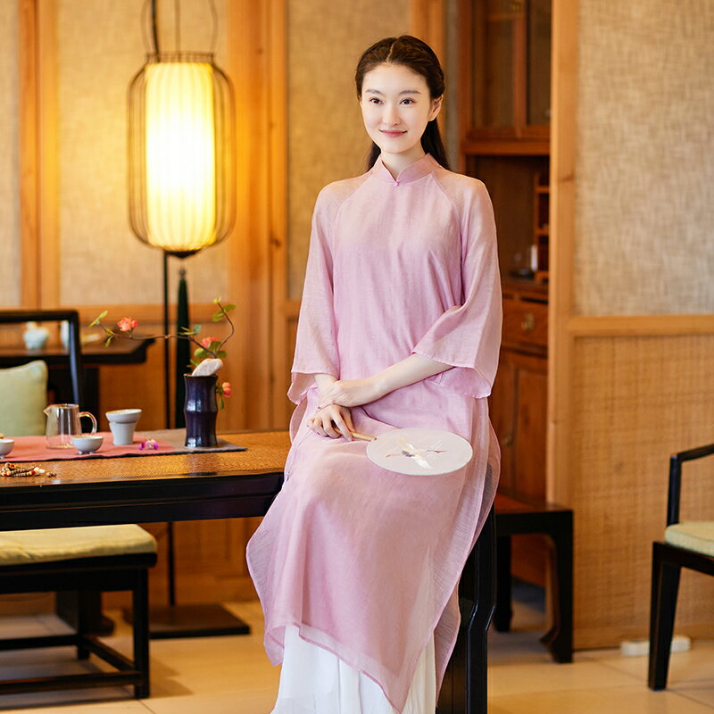 佛笑緣中式女裝夏季新款改良旗袍連衣裙漢元素中國風文藝復古茶服