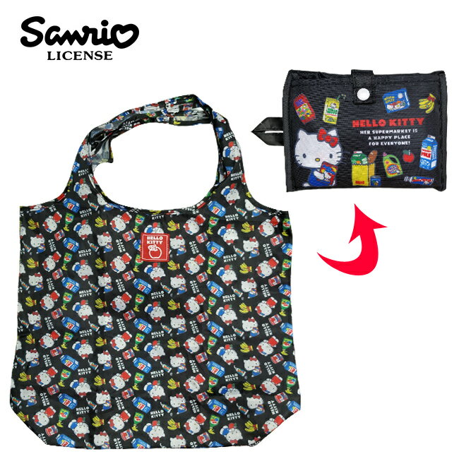 黑色款【日本正版】凱蒂貓 折疊 購物袋 環保袋 手提袋 防潑水 Hello Kitty 三麗鷗 Sanrio - 115794