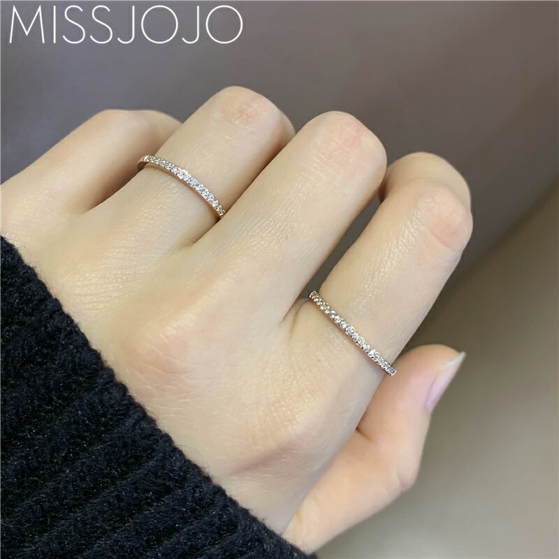 日韓版簡約氣質基本款細款鑲鉆鈦鋼鍍18K玫瑰金食指戒指女尾戒