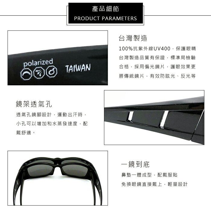 MIT台灣製-Polarize偏光太陽眼鏡(可套式) 經典藍框 太陽眼鏡 眼鏡族首選 防眩光反光 近視老花直接套上 抗UV 3