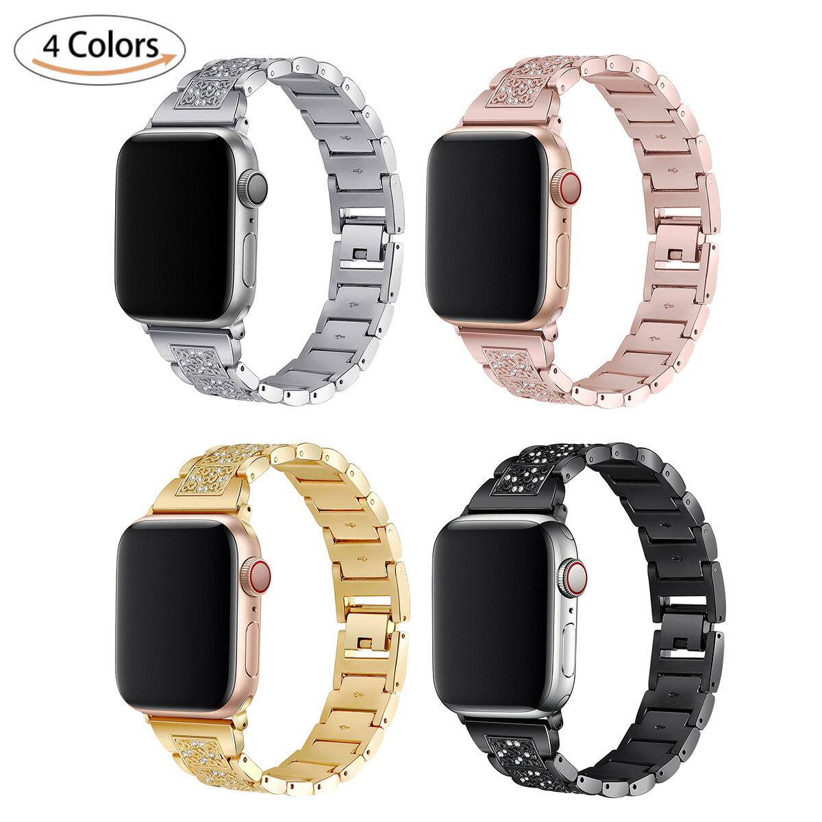 優樂悅~適用蘋果手錶iwatch三珠鑲鉆表帶 apple watch4金屬不銹鋼表帶