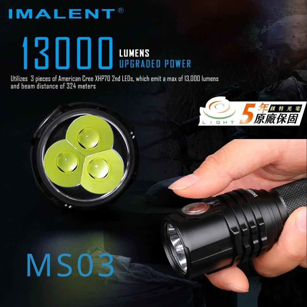 【錸特光電】IMALENT MS03 13000流明 MS03W 中白光 USB-C充電 強光手電筒 小鋼炮 CREE XHP70.2 LED