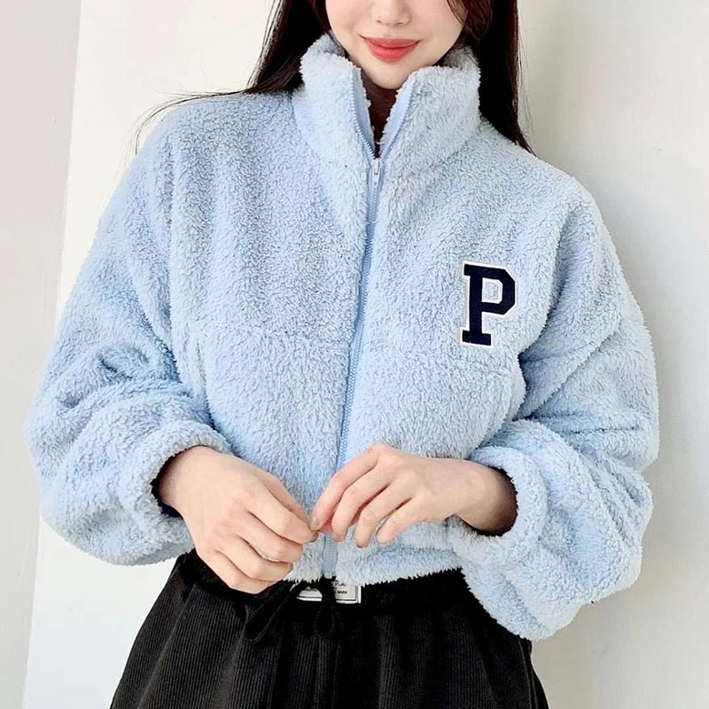 ANNAS 正韓 P毛毛外套 立領短板棒球外套 帥氣休閒毛衣 加厚保暖顯瘦 羊羔毛 搖粒絨 泰迪熊外套 韓國 6