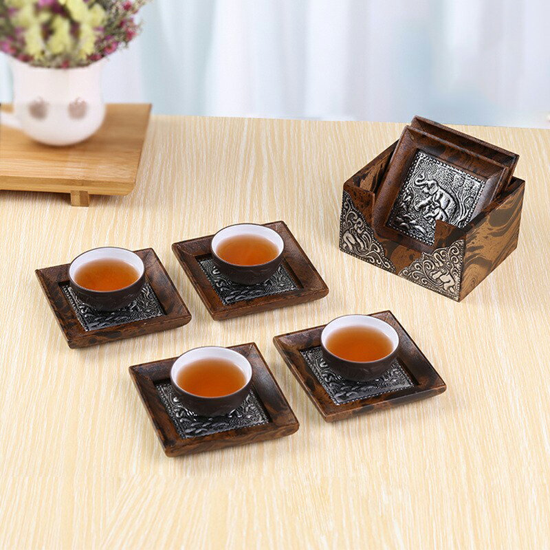 東南亞泰國進口木製家居餐廳咖啡廳小象錫片隔熱餐墊杯墊茶具碗墊