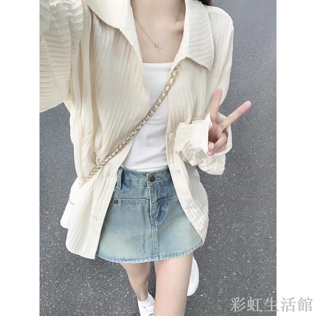 法式防曬棉麻襯衫外套女夏設計感小眾薄款亞麻襯衣開衫肌理感上衣