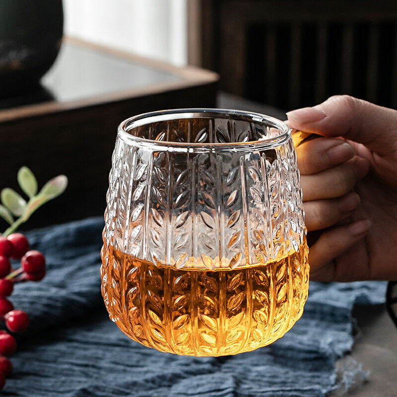 帶把玻璃杯日式錘紋耐熱透明茶杯喝水杯家用簡約馬克杯子ins風