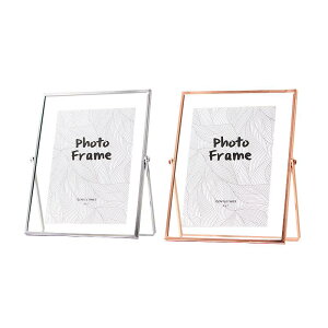 2北歐創意支架照片相框擺件臥室桌面裝飾照片框金屬玻璃相冊擺臺